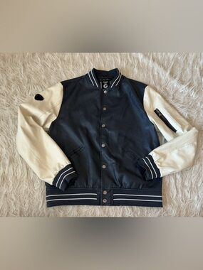 Men's Two-Tone Black and Cream Varsity Bomber Jacket